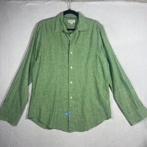 Banana Republic Mens Green Linen Cotton Blend Button Down Shirt Size M 15-15.5